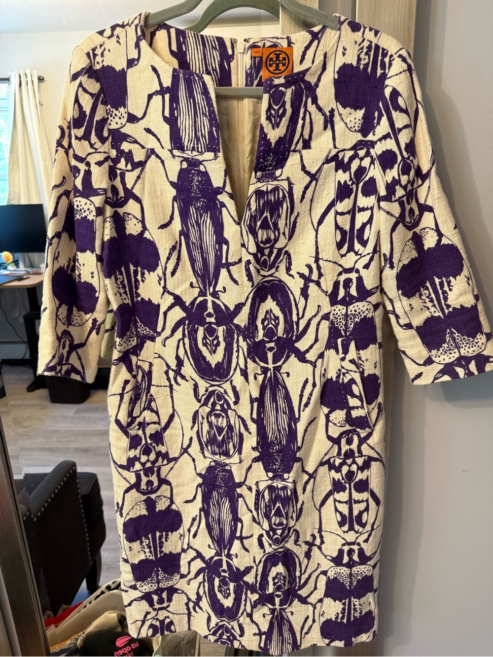 Tory Burch Purple and Cream Printed Shift Dress - size 8